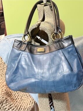 Simply Vera Vera Wang Blue Croc-Embossed Leather Shoulder Bag with Black Trim